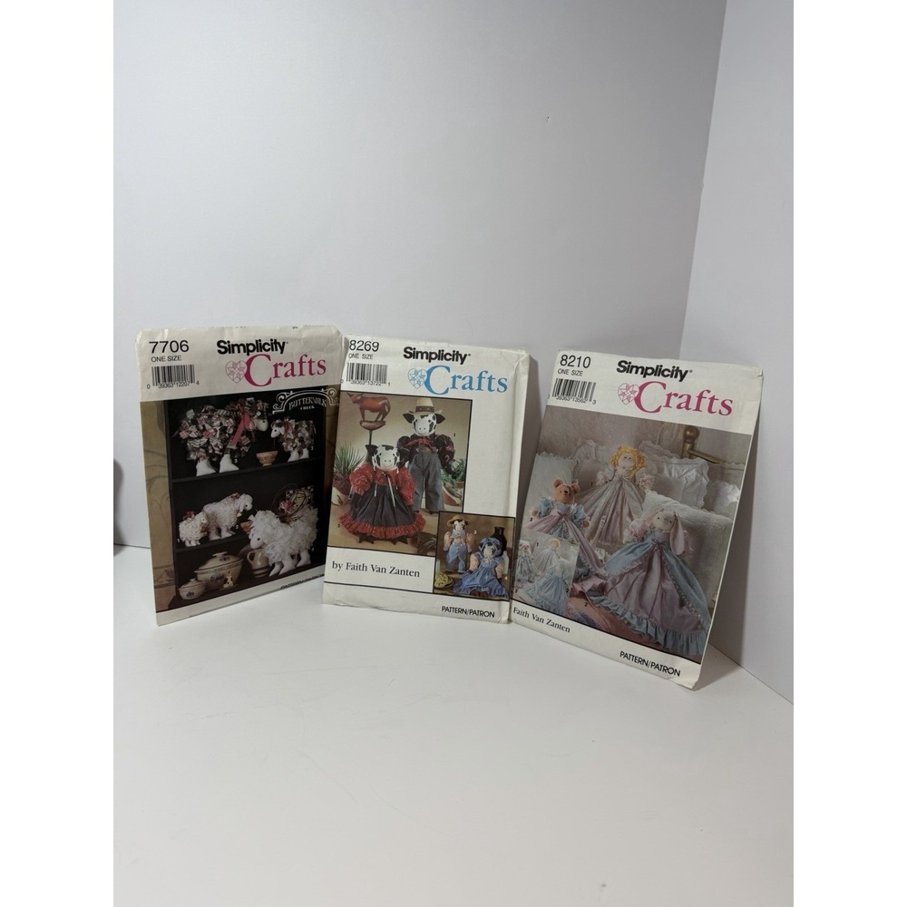 3 Lot Vtg Simplicity Craft Sewing Patterns 2 By Faith Van Zanten Kids Cows Sheep